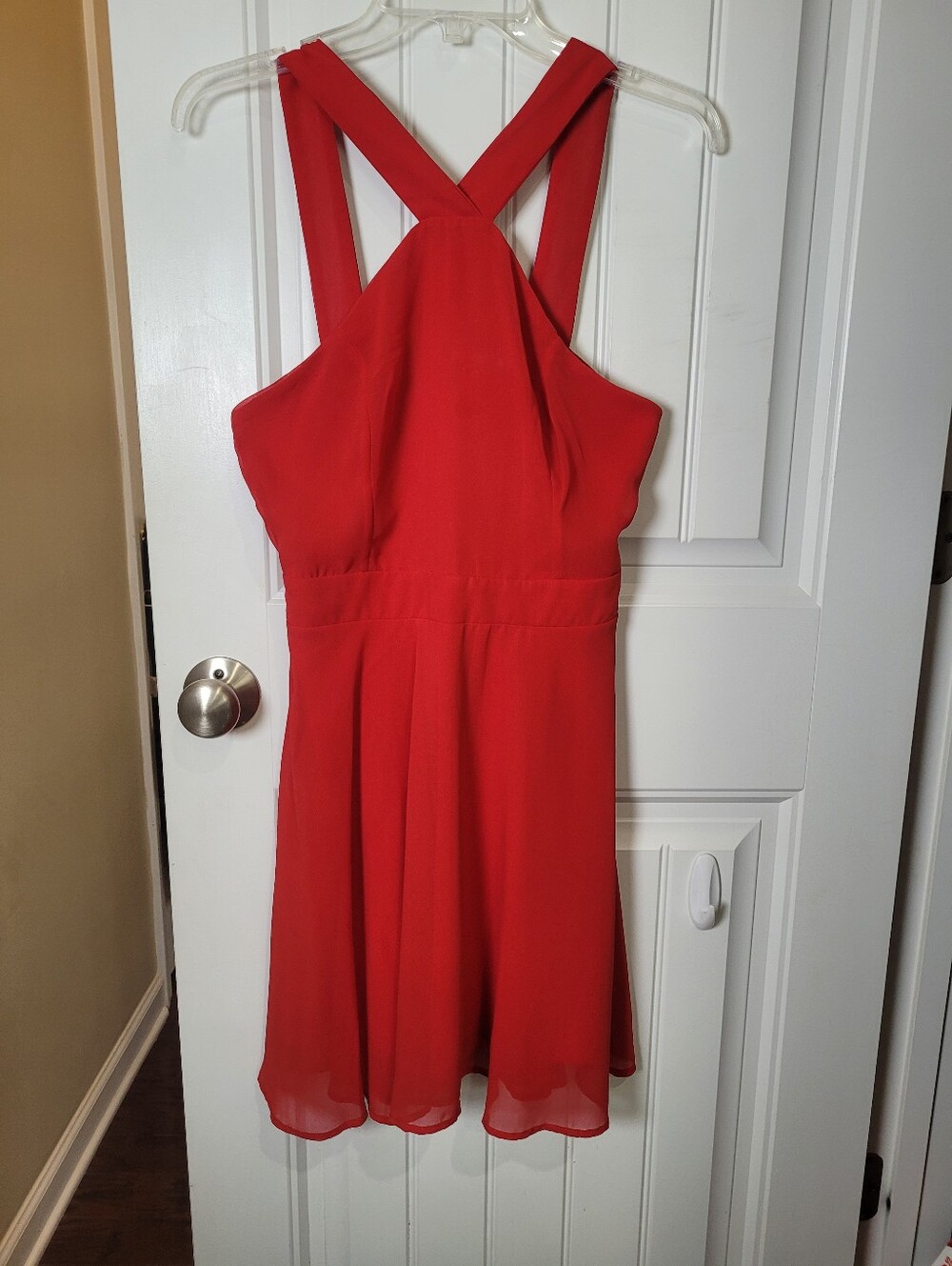 Red Y2K Sleeveless Fit & Flare Dress with Cross Back by Charlotte Russe